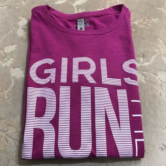 Gone For A Run Girls Run The World Tee Shirt Track Cross Country Runner Pink L - Picture 9 of 9